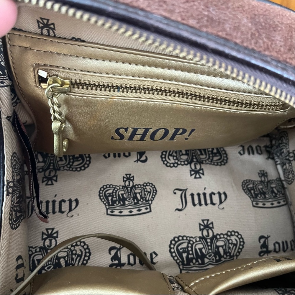 Juicy Couture Vintage Brown Bowling Bag Purse with Pink Accents - Picture 10 of 14